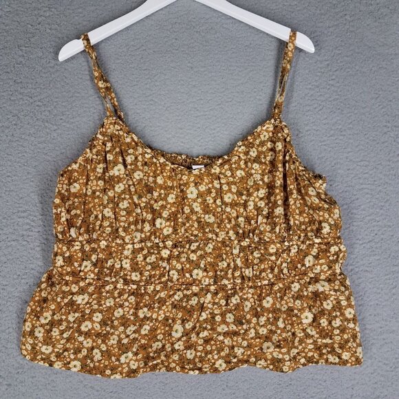 Old Navy Tank Top Women's 2X Floral Cottagecore Crop Brown Cream Summer Feminine - Picture 1 of 12